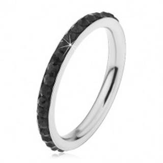 Oceľový prsteň striebornej farby, ligotavé čierne zirkóniky - Veľkosť: 49 mm