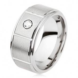 Tungstenový prsteň striebornej farby so zárezmi, matný sivý povrch, zirkón - Veľkosť: 49 mm