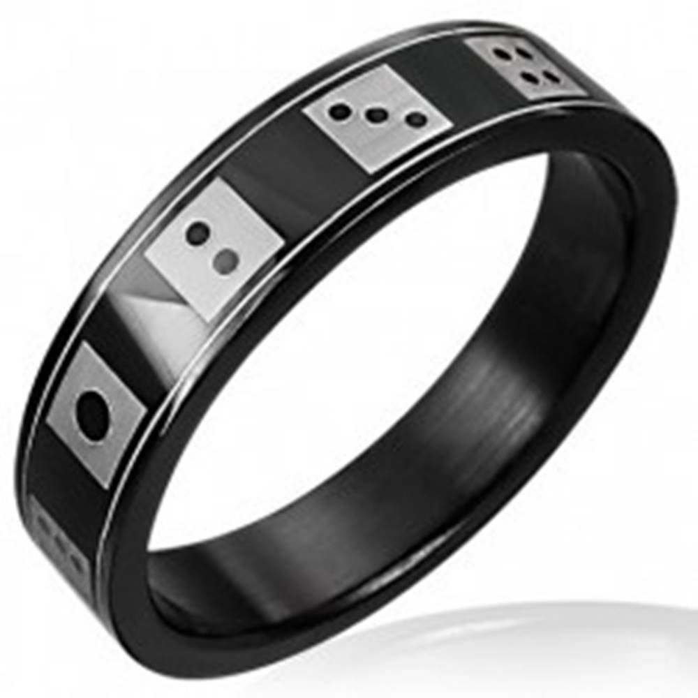 Šperky eshop Čierny oceľový prsteň  hracie kocky - Veľkosť: 55 mm