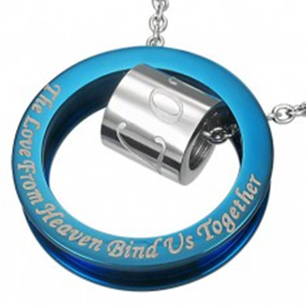 Šperky eshop Oceľový prívesok modro-striebornej farby - výrok o láske