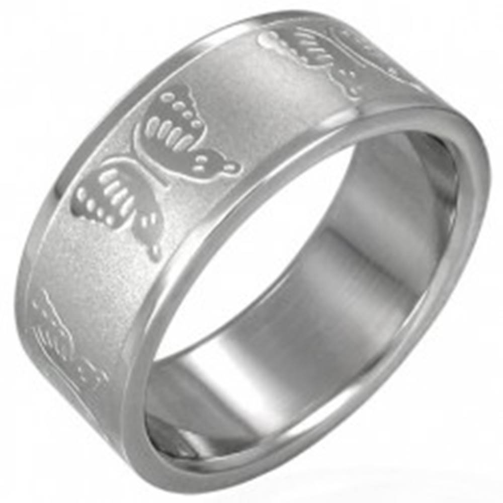 Šperky eshop Oceľový prsteň s motýlikmi - Veľkosť: 51 mm