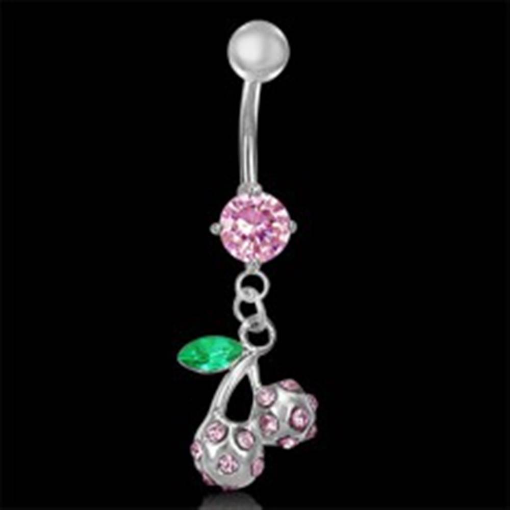 Šperky eshop Piercing brucha ružové čerešňe s listom