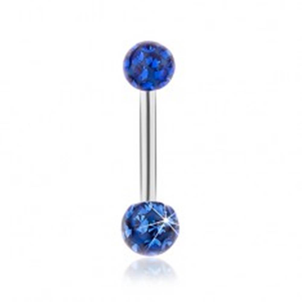 Šperky eshop Piercing do brucha z ocele 316L, modré ligotavé guličky, hladká glazúra