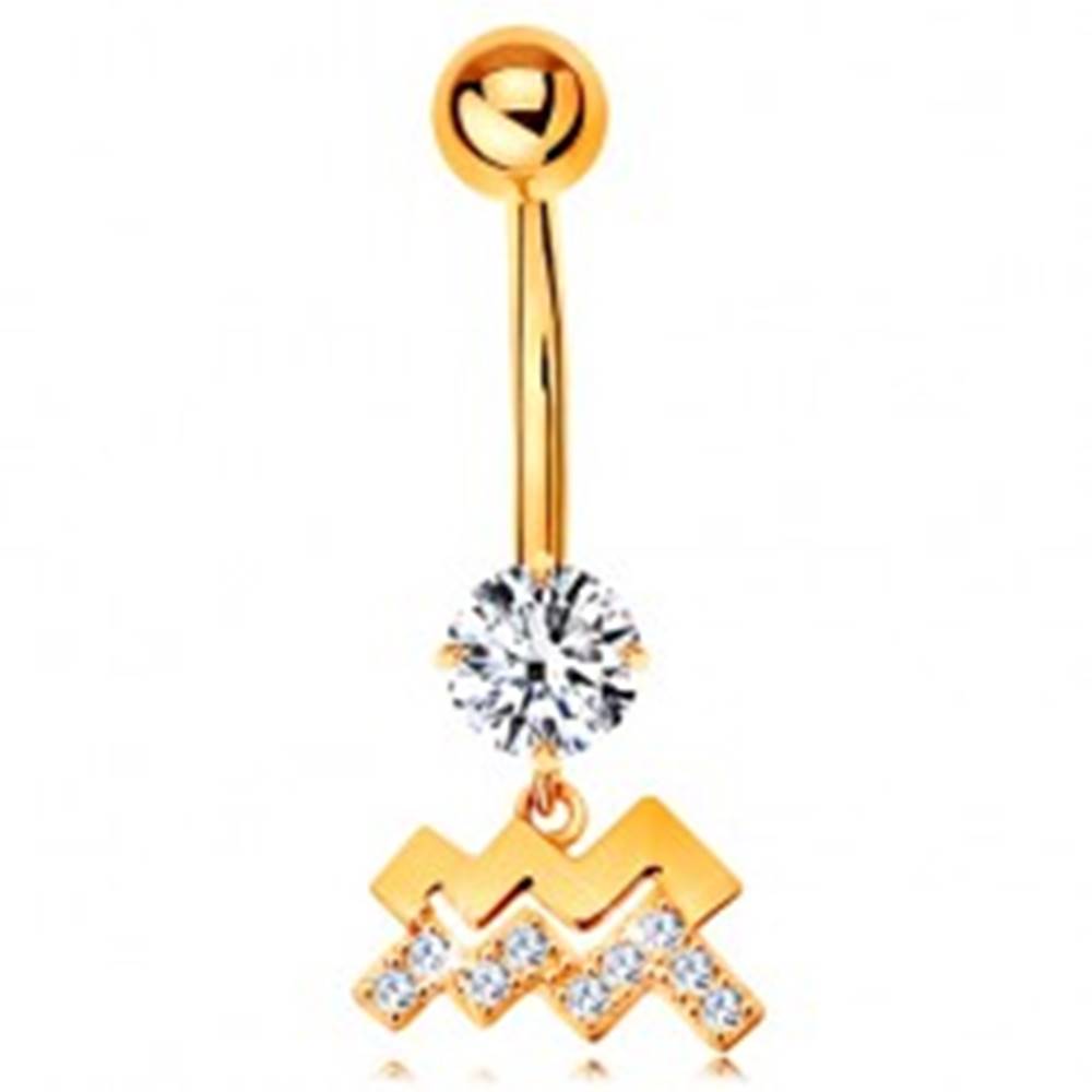 Šperky eshop Piercing do pupku v žltom 9K zlate - číry zirkón, symbol znamenia VODNÁR