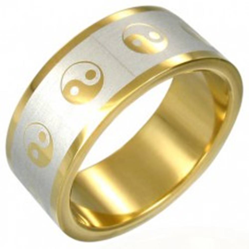 Šperky eshop Prsteň Yin-Yang zlatej farby - Veľkosť: 54 mm