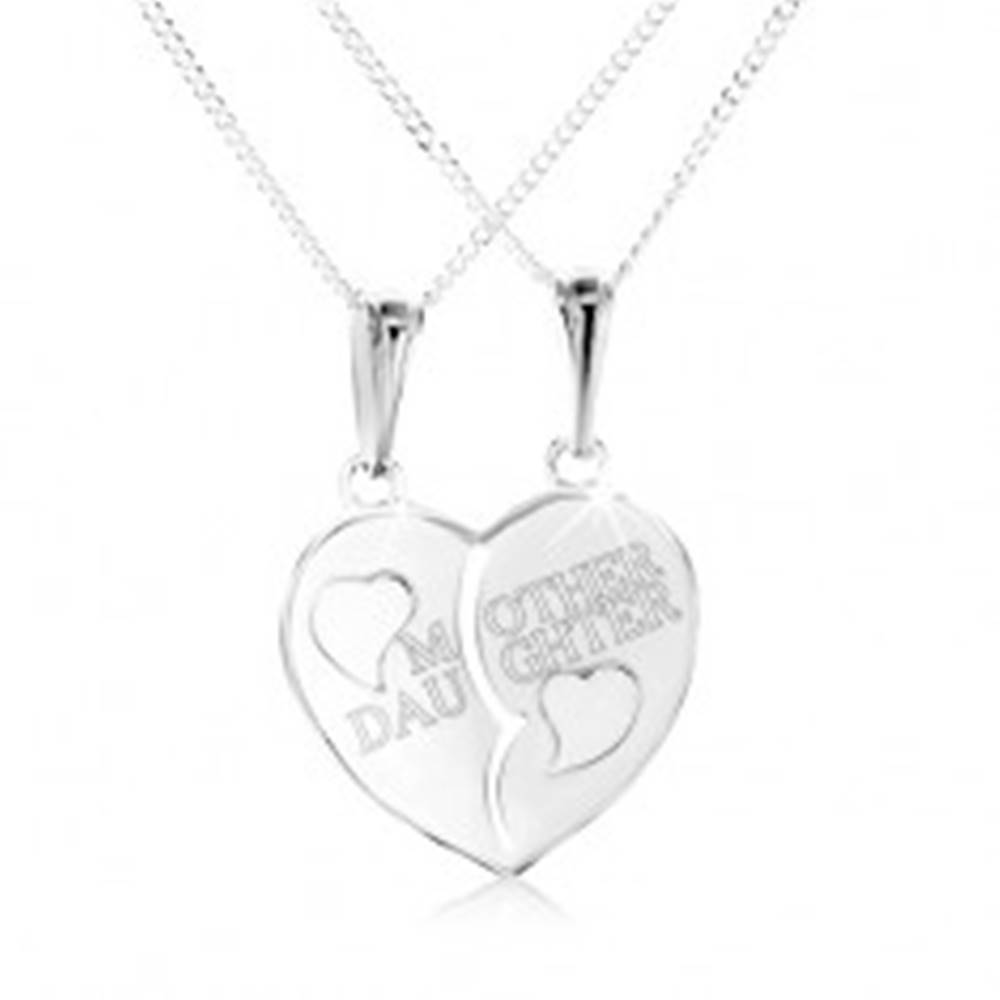 Šperky eshop Strieborný náhrdelník 925, rozpolené srdce s nápisom "MOTHER DAUGHTER"