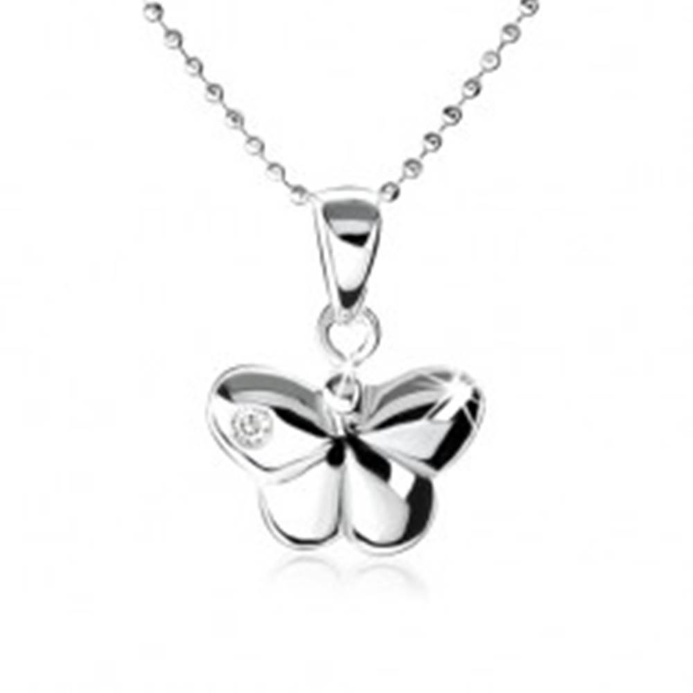 Šperky eshop Strieborný náhrdelník 925, vypuklý motýlik s ozdobným zirkónom