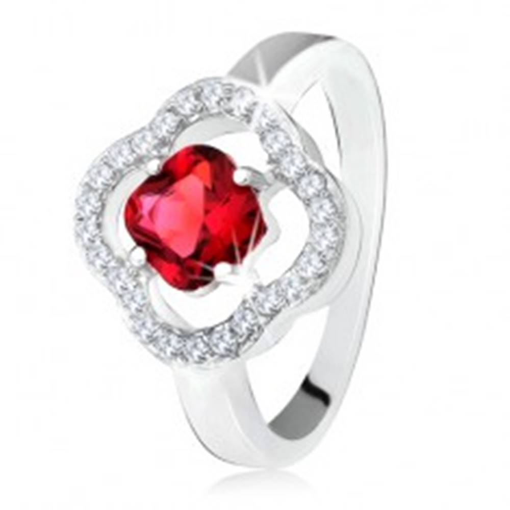Šperky eshop Strieborný prsteň 925, brúsený červený kameň, číre zirkóny, kvet - Veľkosť: 50 mm