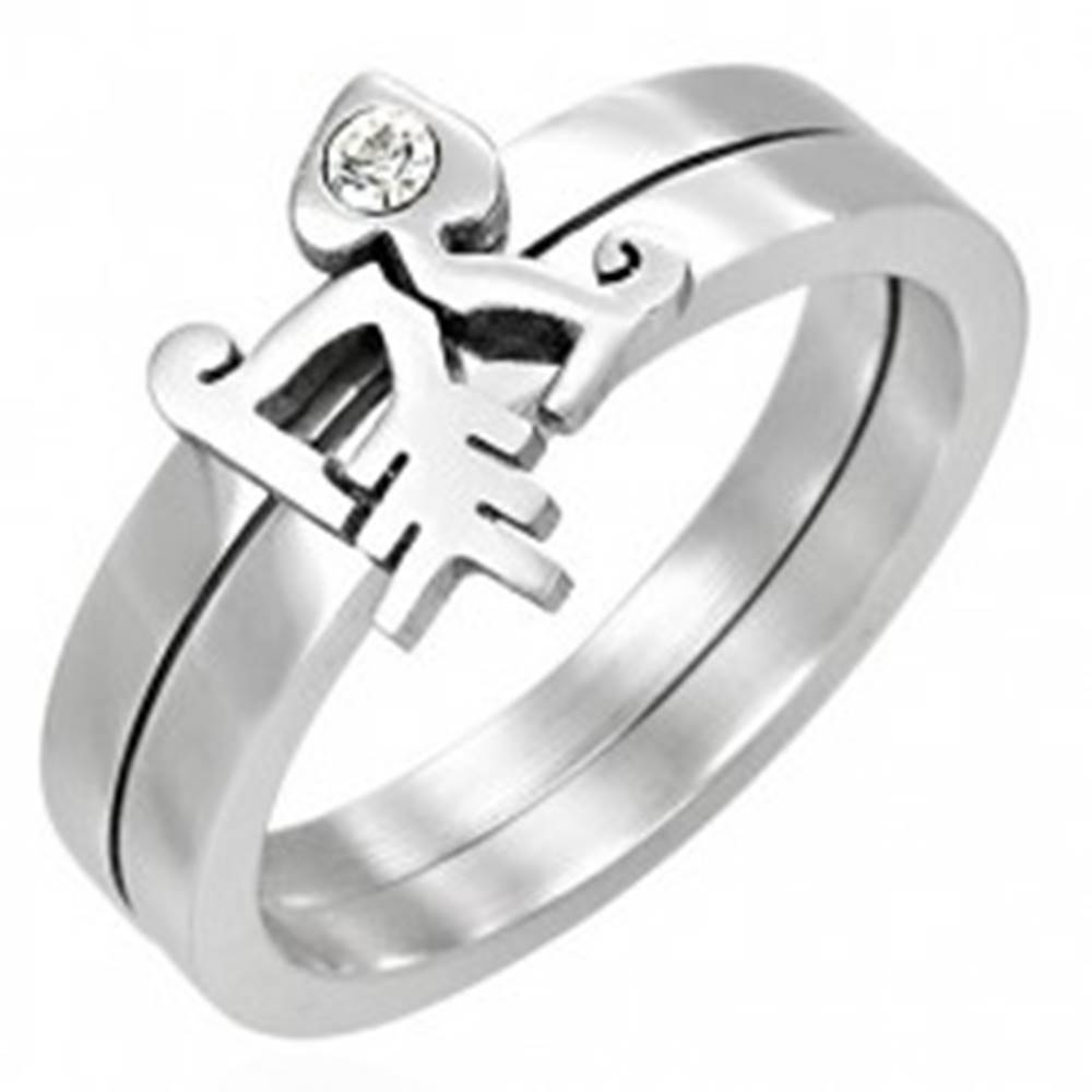 Šperky eshop Zdvojený prsteň so zirkónom - Fishbone - Veľkosť: 43 mm