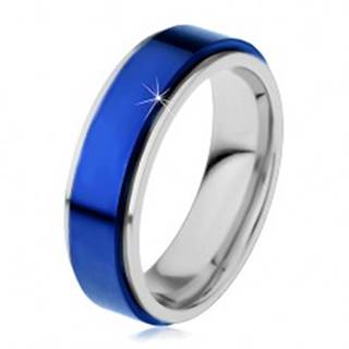 Prsteň z ocele 316L, modrý vyvýšený pás, okraje striebornej farby - Veľkosť: 54 mm