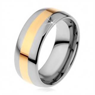 Volfrámový prsteň v dvojfarebnom prevedení - prúžok zlatej farby, 8 mm - Veľkosť: 49 mm