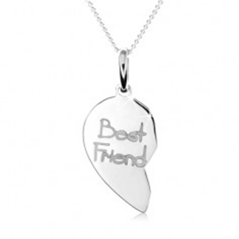 Šperky eshop Dvojitý strieborný náhrdelník 925, dvojprívesok srdca, nápis "Best Friend"