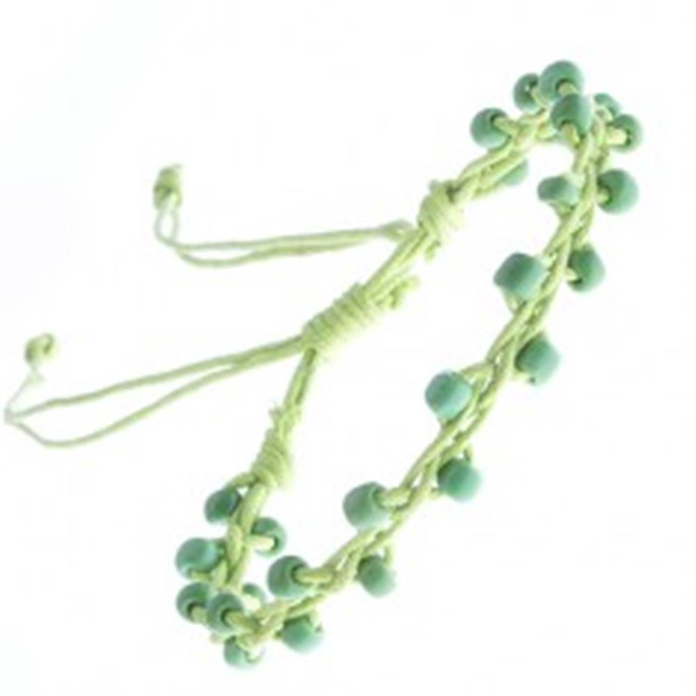 Šperky eshop Náramok so zelenou šnúrkou zdobenou korálkami