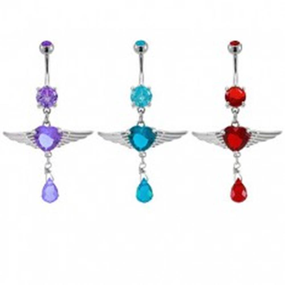 Šperky eshop Piercing do pupku srdiečko s anjelskými krídlami - Farba zirkónu: Červená - R