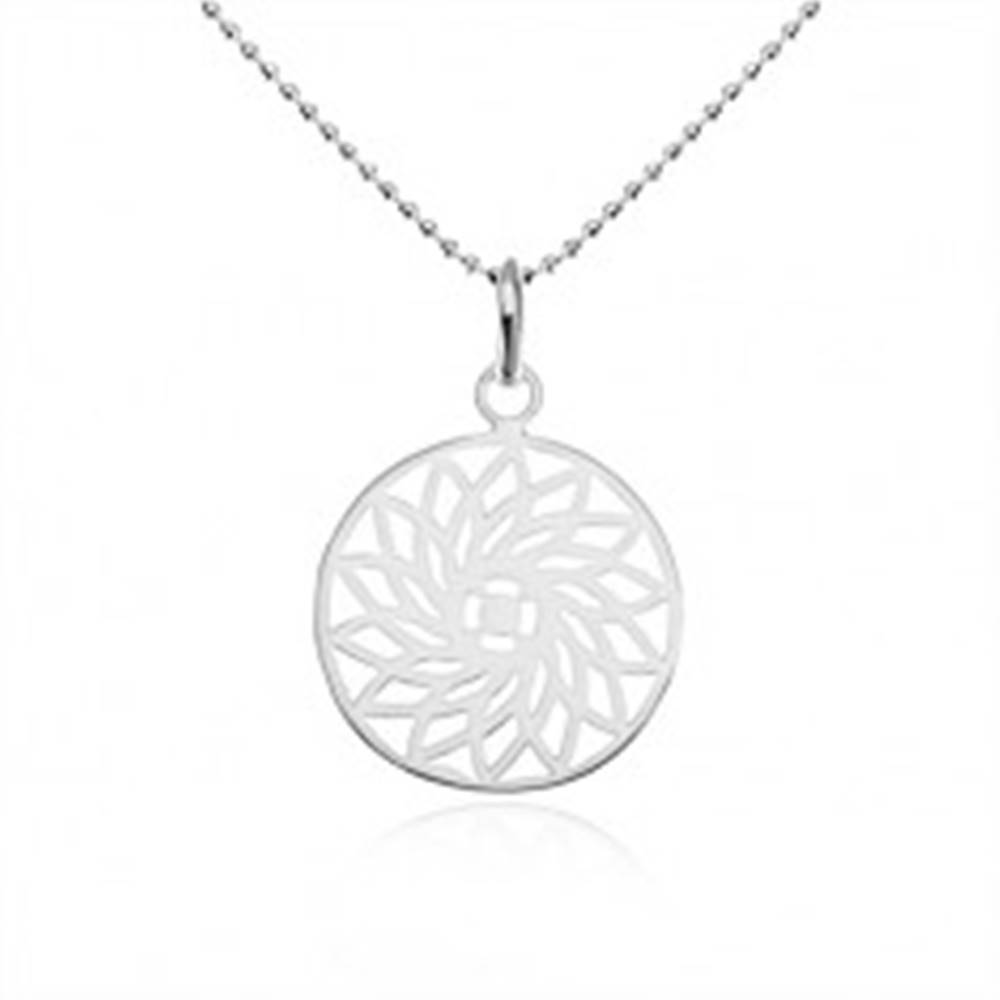 Šperky eshop Strieborný náhrdelník 925, guličková retiazka, vyrezávaný kvet v kruhu
