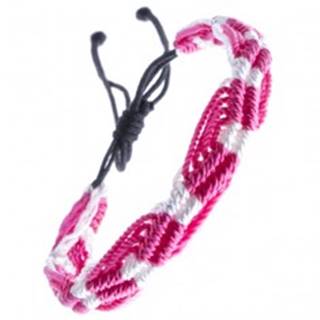 Farebný pletený náramok - ružovo-biele vlnky zo šnúrok