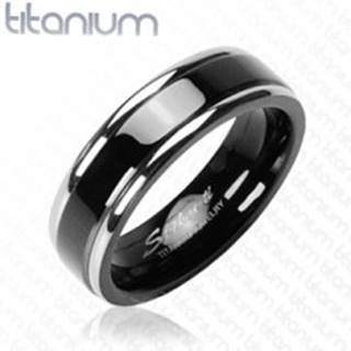 Titánový prsteň, čierny pás  - Veľkosť: 59 mm