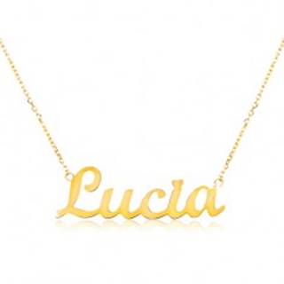 Zlatý 14K náhrdelník - tenká retiazka z oválnych očiek, lesklý prívesok Lucia