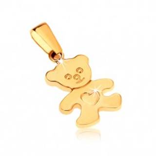 Zlatý prívesok 375 - ligotavý plochý medvedík so srdiečkom na brušku
