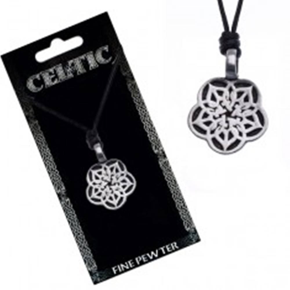 Šperky eshop Náhrdelník so šnúrkou - čierny, kovový prívesok, keltský kvet