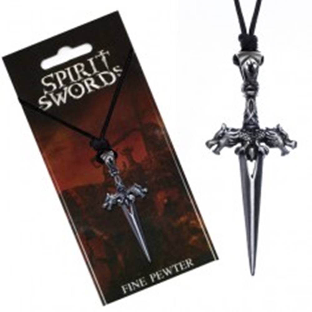 Šperky eshop Náhrdelník so šnúrkou - lesklý meč s dračími hlavami