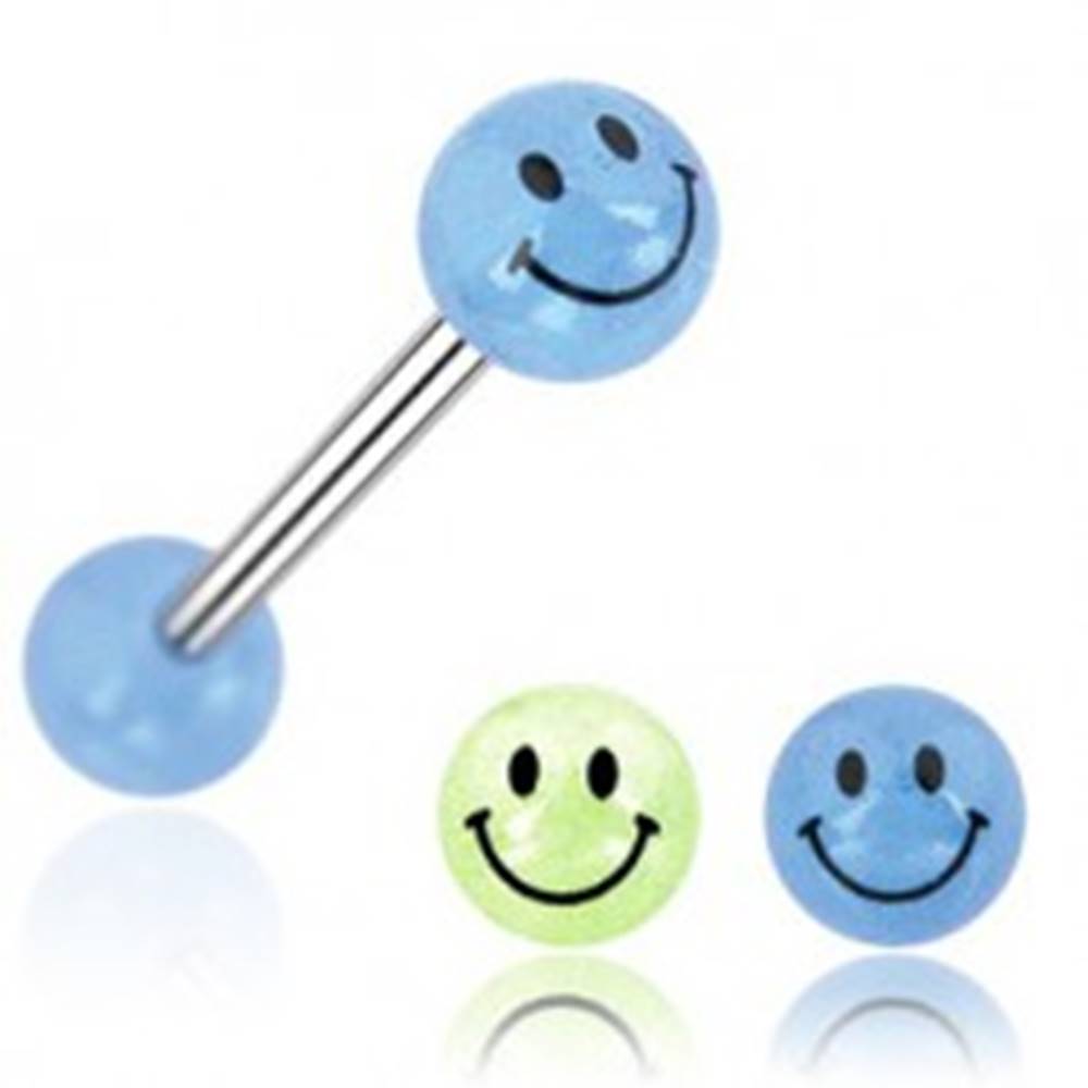 Šperky eshop Piercing do jazyka gulička úsmev - Farba piercing: Modrá