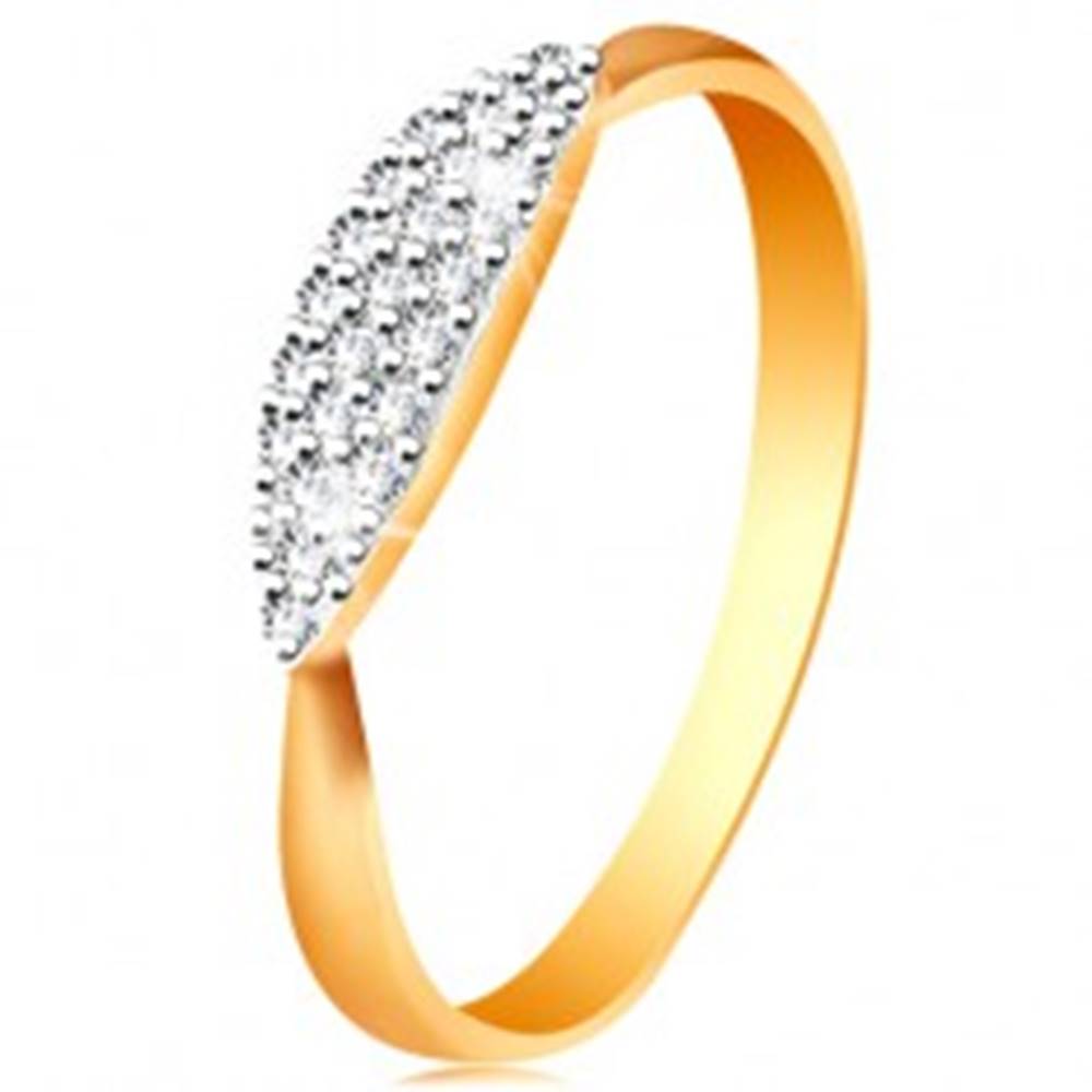 Šperky eshop Prsteň v kombinovanom 14K zlate - vypuklý ovál so vsadenými čírymi zirkónikmi - Veľkosť: 49 mm