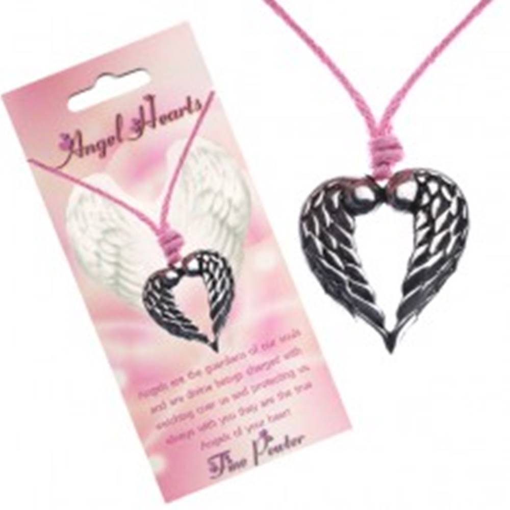 Šperky eshop Šnúrkový náhrdelník, prívesok srdca s dotýkajúcimi sa krídlami