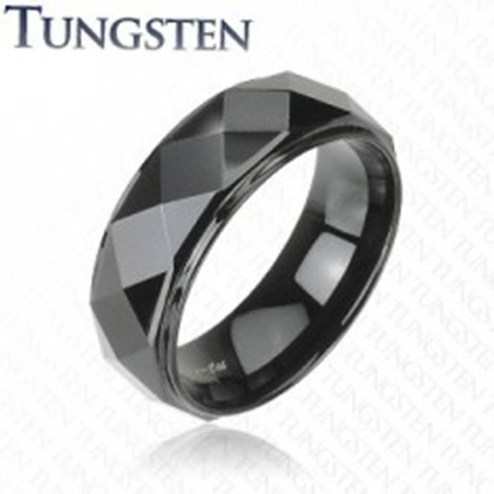 Šperky eshop Wolfrámový prsteň - čierny, skosené hrany - Veľkosť: 58 mm