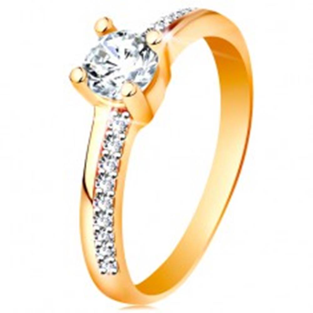 Šperky eshop Zlatý prsteň 585 s trblietavými líniami a čírym zirkónom v kotlíku - Veľkosť: 49 mm
