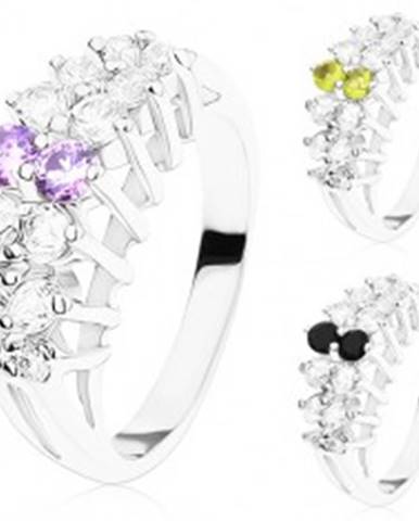 Ligotavý prsteň s rozdelenými ramenami, vyvýšené zirkónové línie - Veľkosť: 49 mm, Farba: Číra - fialová