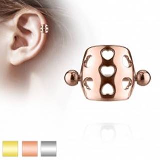 Piercing do ucha z ocele 316L - činka s guličkami, oblúk s výrezmi sŕdc - Farba piercing: Medená