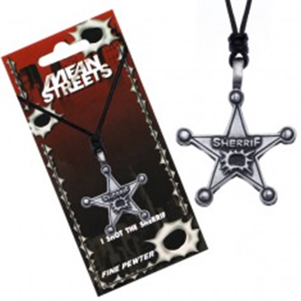 Šperky eshop Náhrdelník so šnúrkou, kovový odznak, hviezda, nápis Sherrif