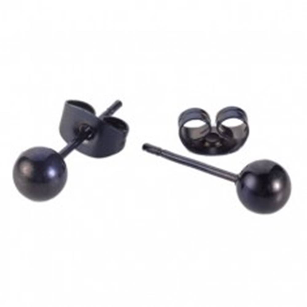 Šperky eshop Oceľové puzetové náušnice čiernej farby - lesklé hladké guličky - Hlavička: 4 mm