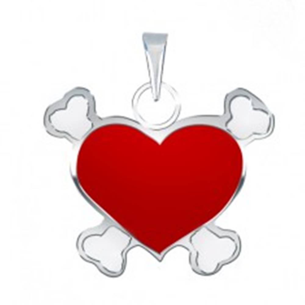 Šperky eshop Prívesok zo striebra 925 s červeným pirátskym srdcom