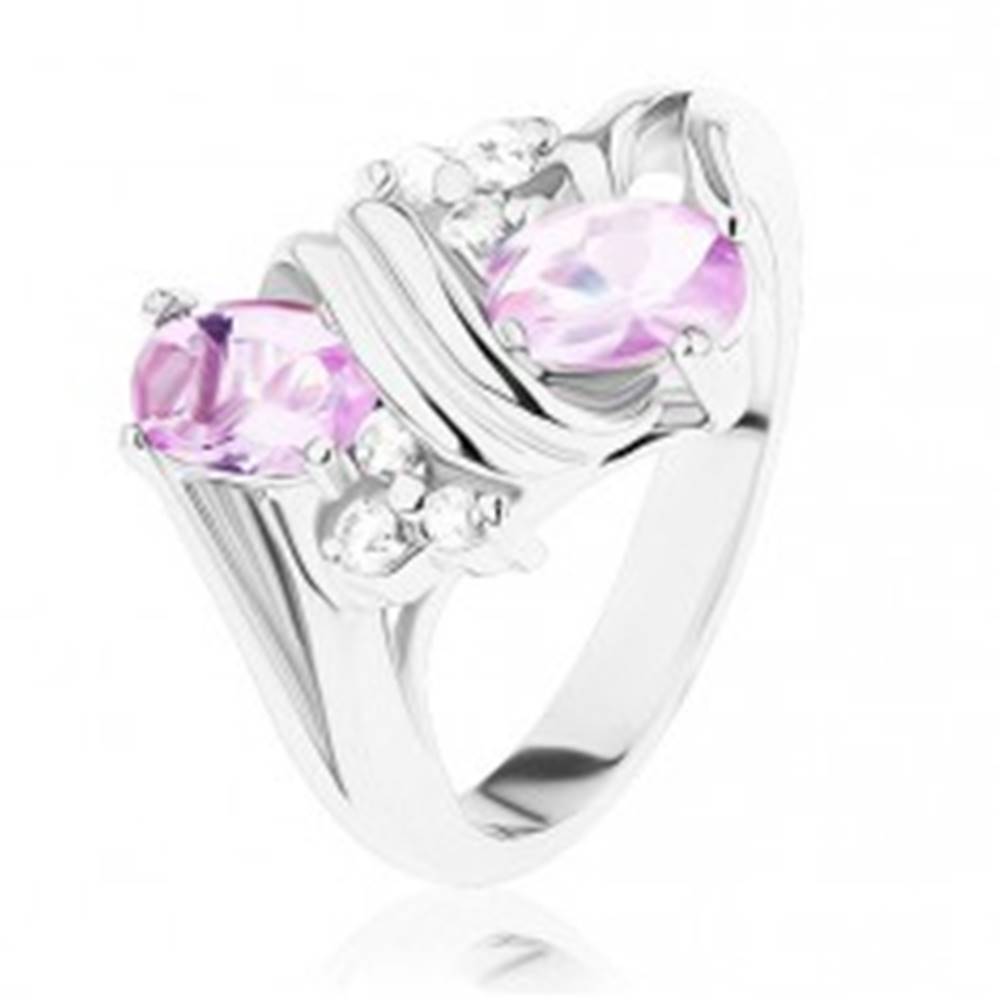 Šperky eshop Prsteň v striebornom odtieni, ružové a číre zirkóny, dvojitá špirála - Veľkosť: 49 mm