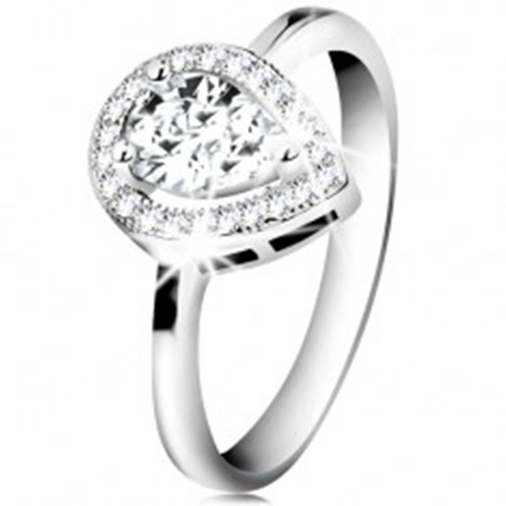 Šperky eshop Ródiovaný prsteň, striebro 925, číra zirkónová slza v žiarivej kontúre - Veľkosť: 48 mm