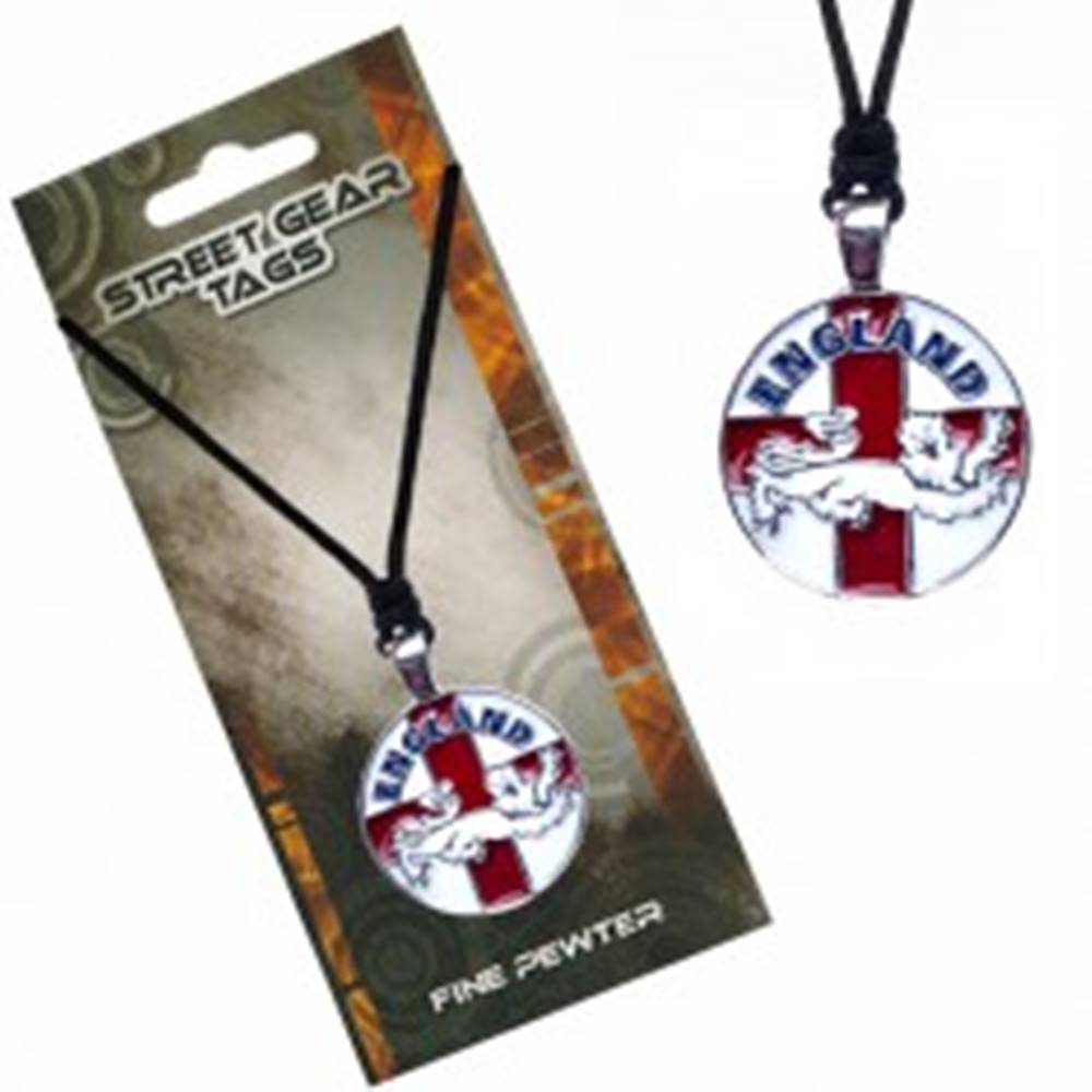 Šperky eshop Šnúrkový náhrdelník s príveskom, anglická vlajka s levom
