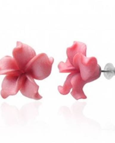 Fimo náušnice kvietok - zvlnené ružové lupienky