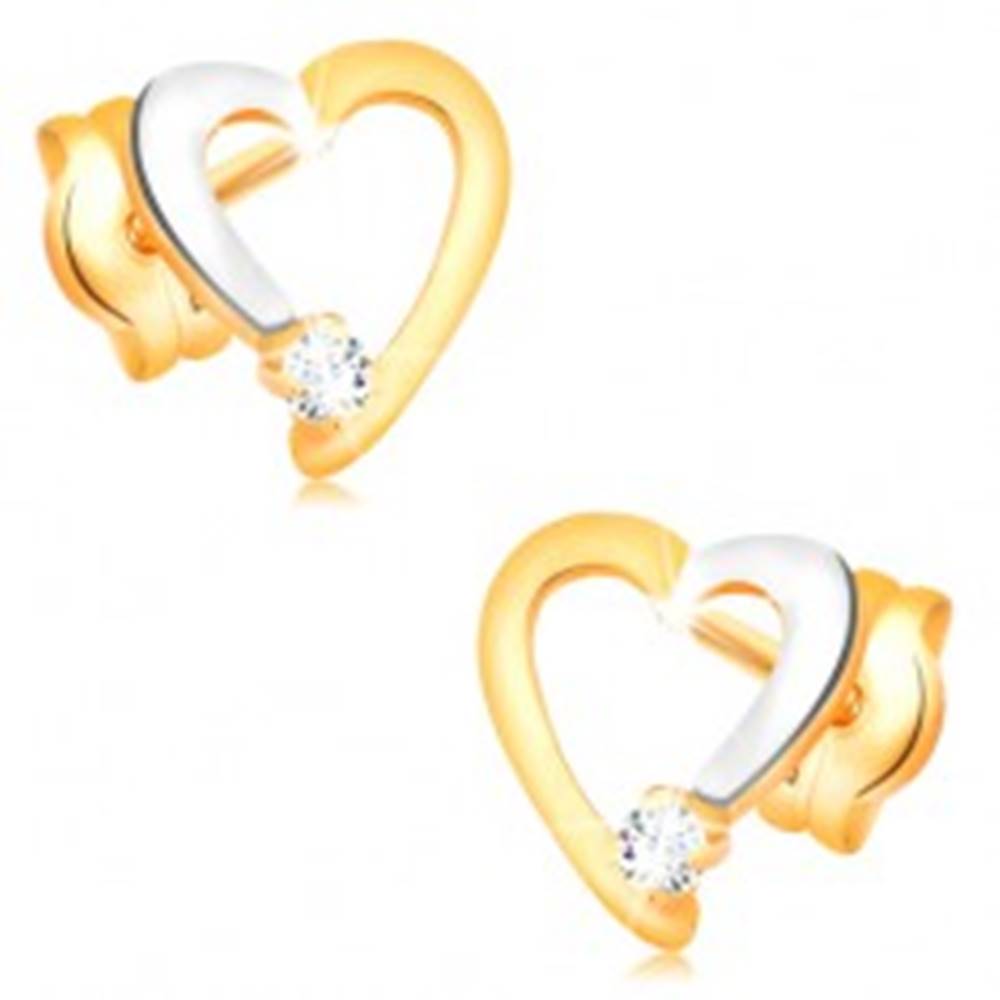Šperky eshop Briliantové náušnice v 14K zlate - obrys srdiečka s čírym diamantom