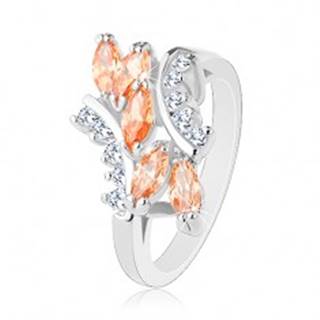 Ligotavý prsteň v striebornom odtieni, oranžové zrnká, číre zirkóniky - Veľkosť: 57 mm