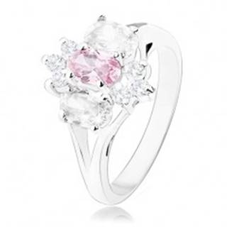 Ligotavý prsteň v striebornom odtieni, rozdelené ramená, ružovo-číry kvet - Veľkosť: 49 mm