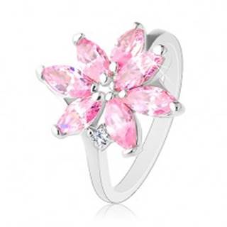 Prsteň s úzkymi ramenami, žiarivý zirkónový kvet ružovej farby, číry zirkónik - Veľkosť: 51 mm