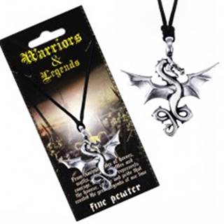 Šnúrkový náhrdelník - čierny, kovový prívesok, lietajúci drak