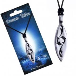 Šnúrkový náhrdelník - kovová známka, slza, delfíny