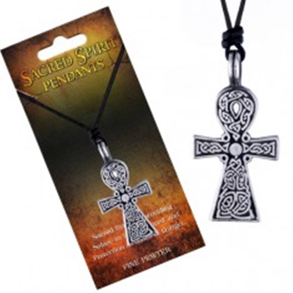 Šperky eshop Čierny šnúrkový náhrdelník, prívesok kríža Sacred Spirit, keltské uzly