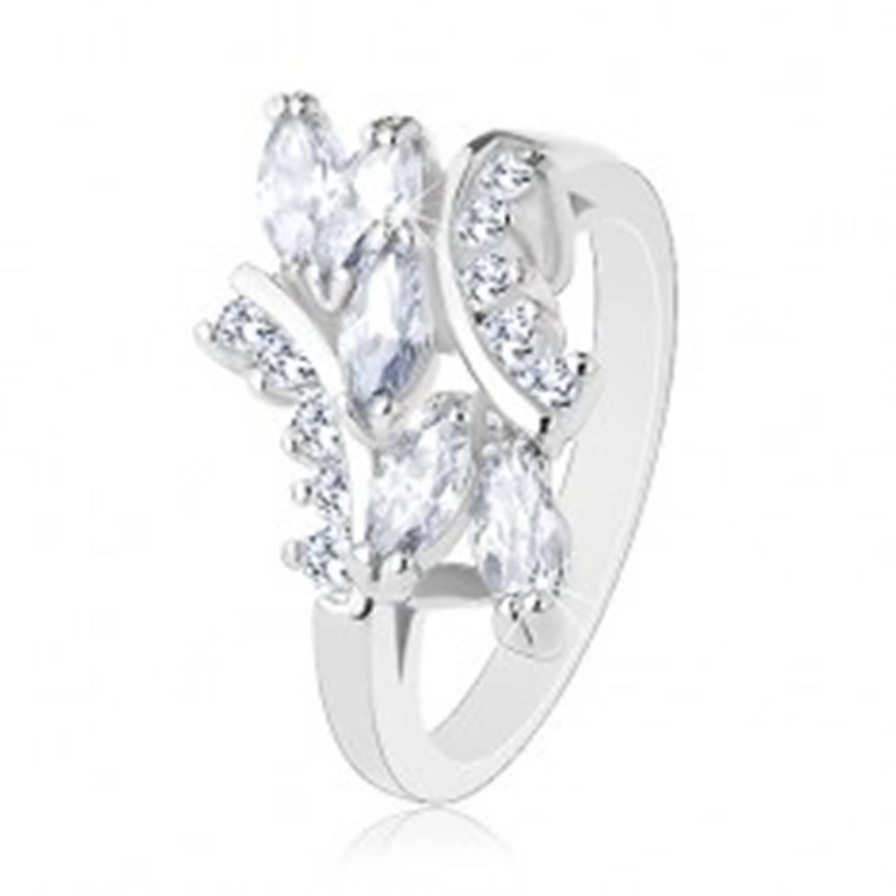Šperky eshop Ligotavý prsteň v striebornom odtieni, okrúhle a zrnkové zirkóny čírej farby - Veľkosť: 48 mm