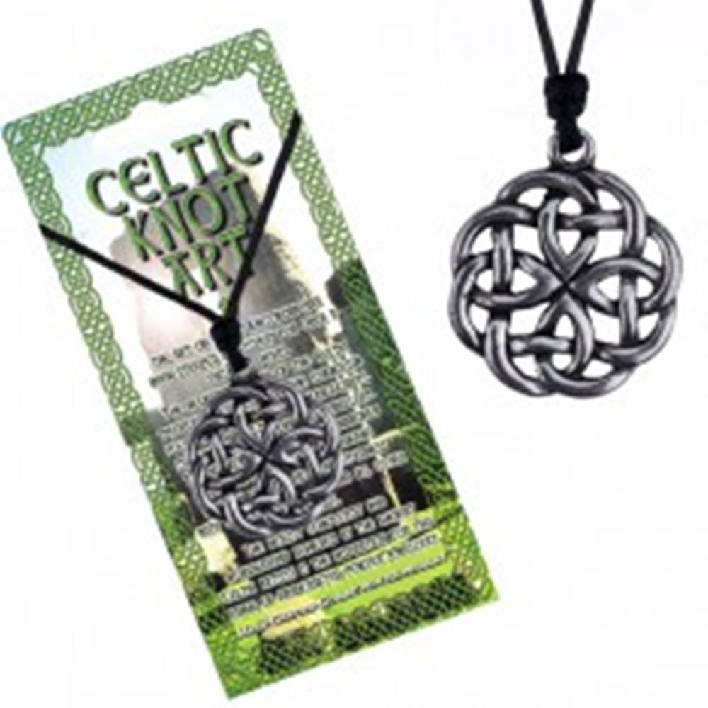 Šperky eshop Náhrdelník - čierna šnúrka a kovový prívesok keltský uzol