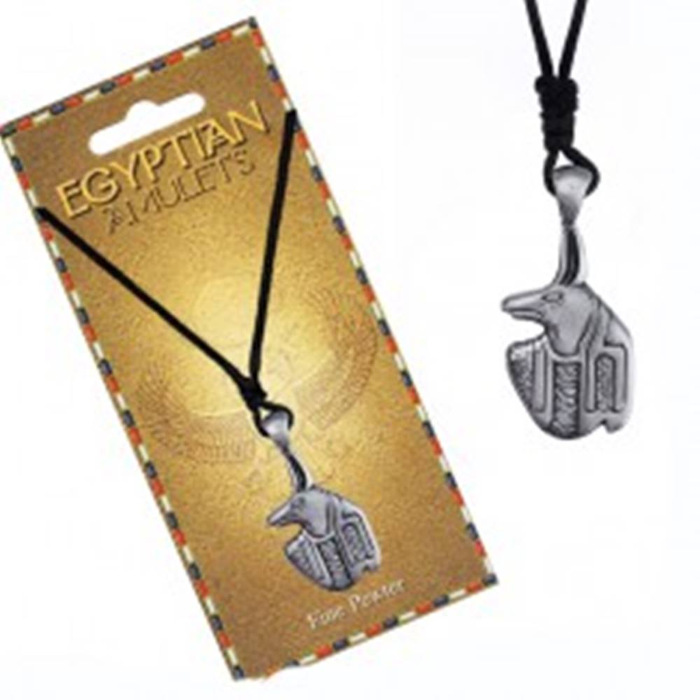 Šperky eshop Náhrdelník - čierna šnúrka, kovový prívesok, egyptský amulet Anubis