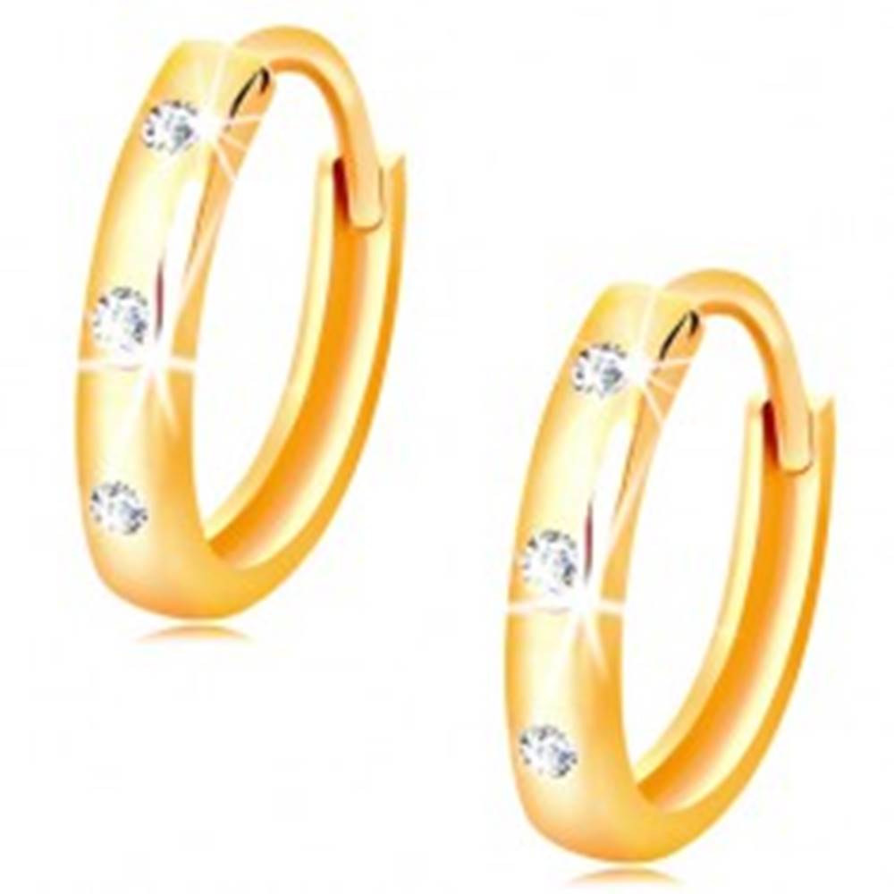 Šperky eshop Náušnice v žltom 14K zlate - malé lesklé krúžky zdobené čírymi zirkónmi